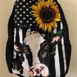 Source Unknown Black Backpack with Cow and Sunflower Print